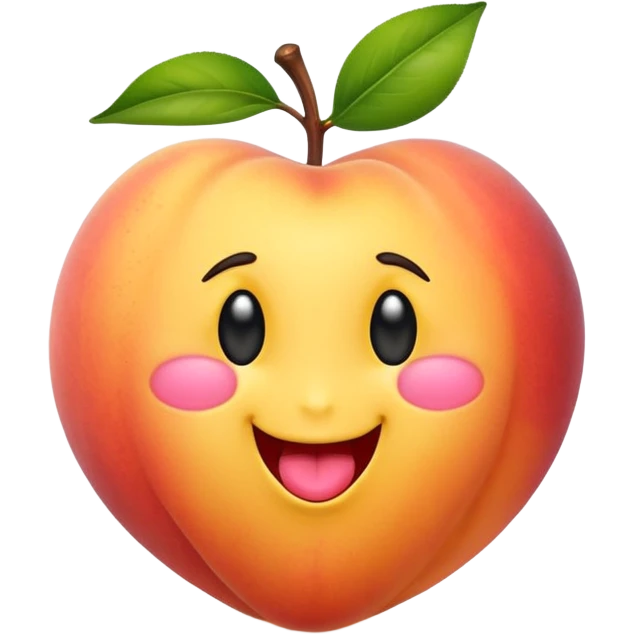 A yellow peach with two legs and an emoji sticking its tongue out emoji