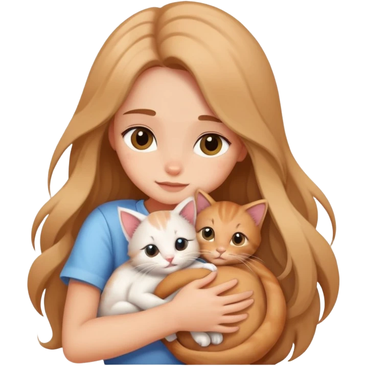 A girl with long hair tightly hugged a kitten emoji