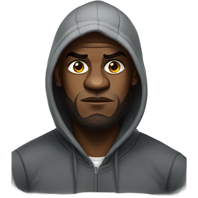 LeBron wearing a hoodie looking mad emoji