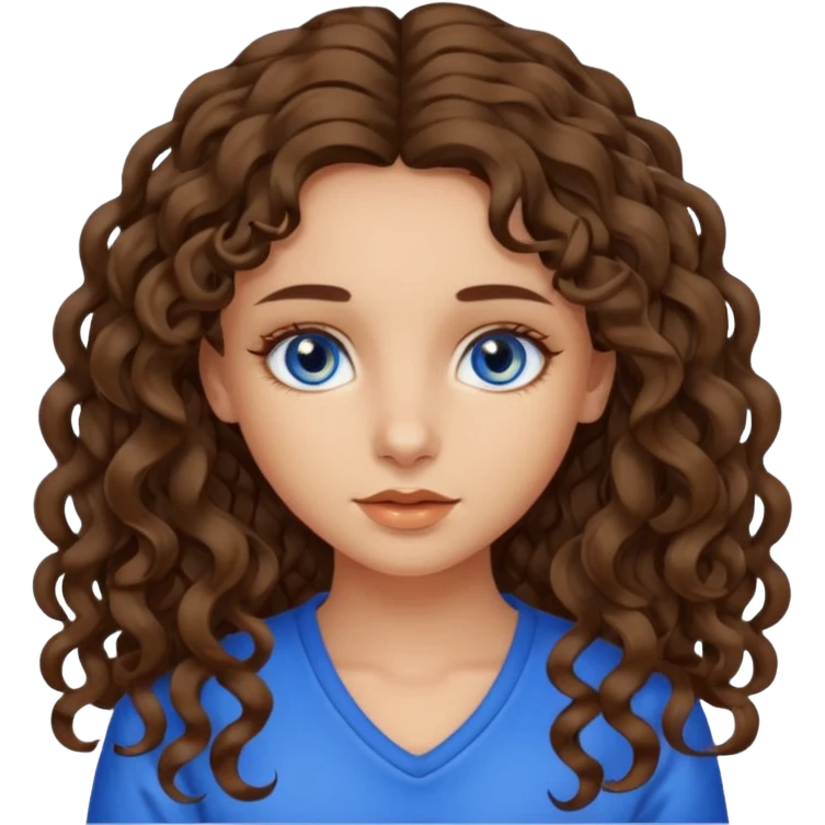 Olive skinned girl blue eyes with long loose curly brown hair with brown highlights  emoji