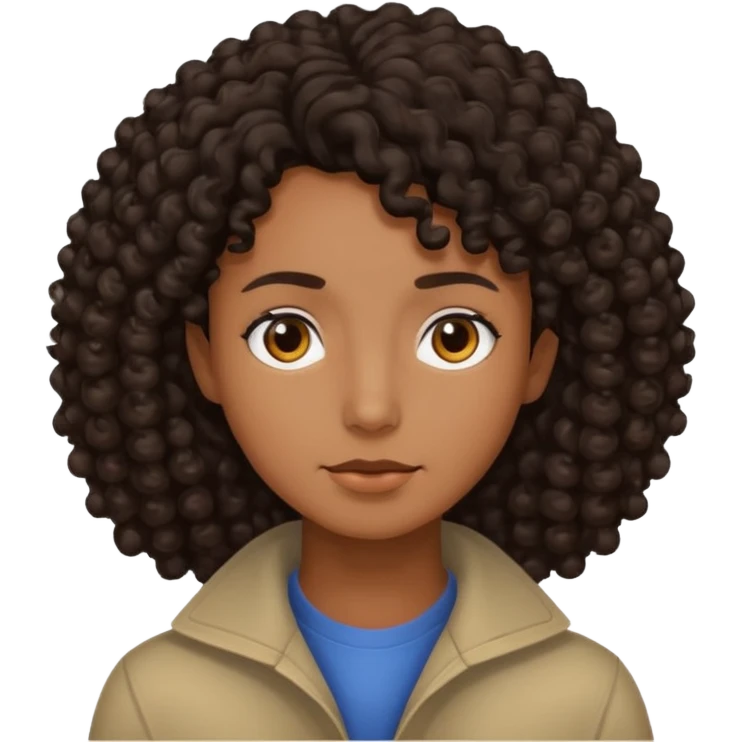 This is a cartoon-style avatar of a person with dark curly hair, brown skin, and a calm expression emoji
