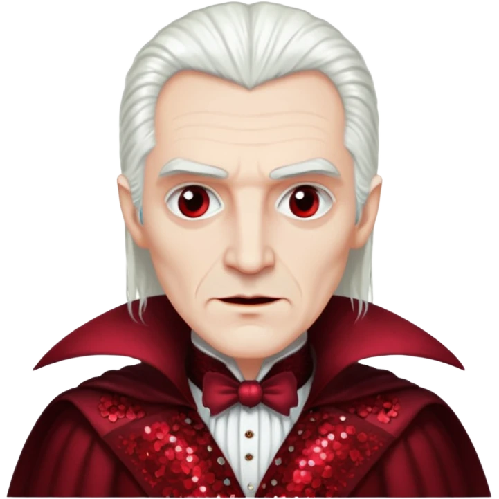 Count Dracula from Universal Monsters with long white hair, dark red sequin outfit emoji