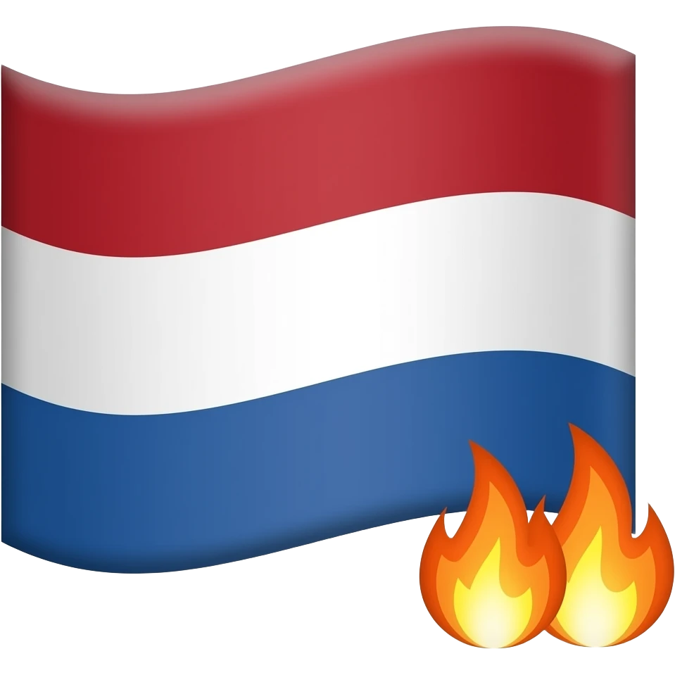 dutch flag  with two small fire emjoies next to each other overlaping on top of the flag in the right bottom corner emoji