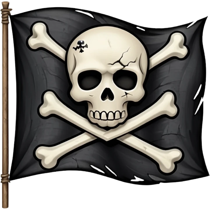 A black flag with a pirate symbol in the middle. emoji