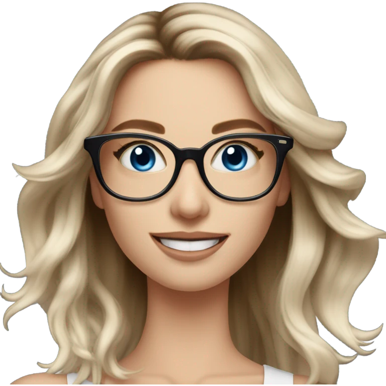Shoulder length Balayage pale model lady with glasses and blue eyes happy  emoji