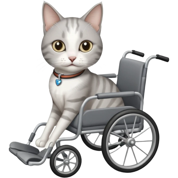 disabled grey and white cat in pet wheelchair emoji