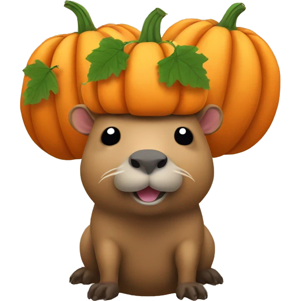 Capybara with pumpkin with vines on head emoji
