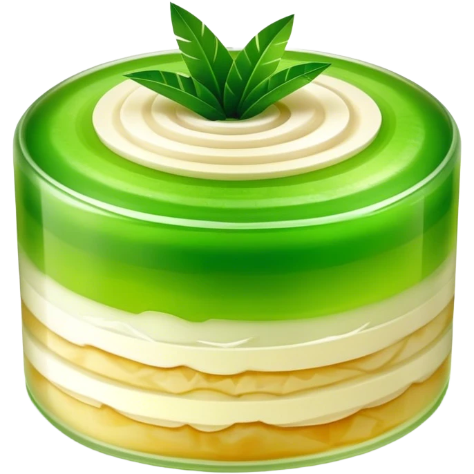Coconut Pandan Jelly Cinematic Realistic Coconut Pandan Jelly Dessert Emoji, depicted as a layered jelly with distinct strata of coconut and pandan flavors, rendered with delicate textures and vibrant, tropical lighting. emoji