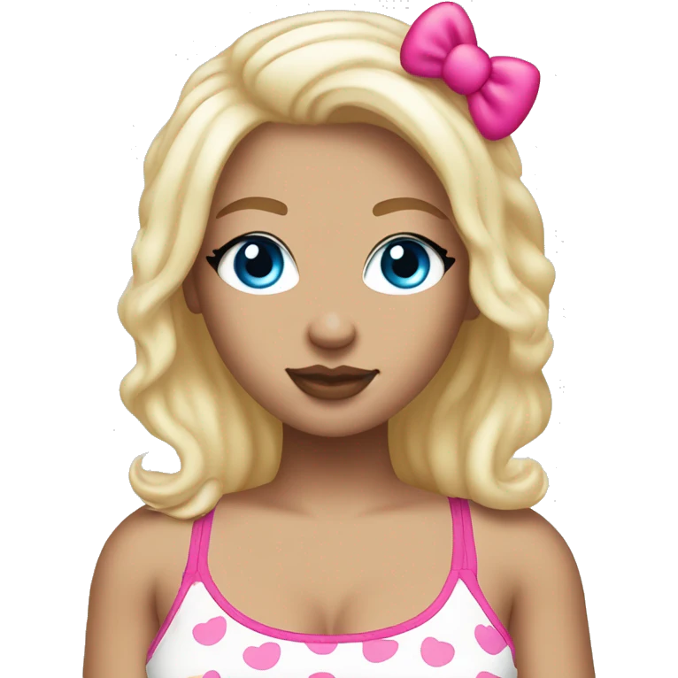 Blonde curvy white women blue eyes with hello kitty crop top emoji