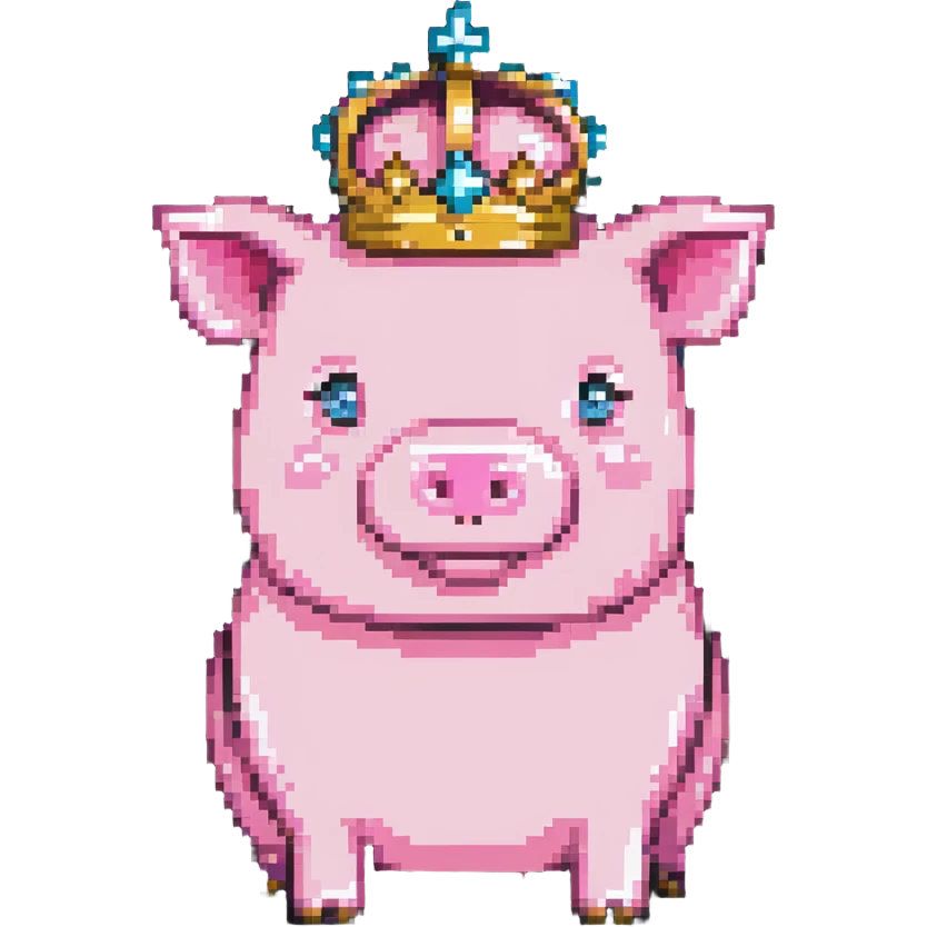 Minecraft pig full body pink blocky animal with square head wearing a crown emoji