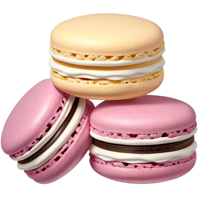 Cinematic Realistic Macaroon Dessert Emoji, showcasing colorful, delicate meringue-based cookies with a crisp exterior rendered with vibrant textures and playful, soft lighting. emoji