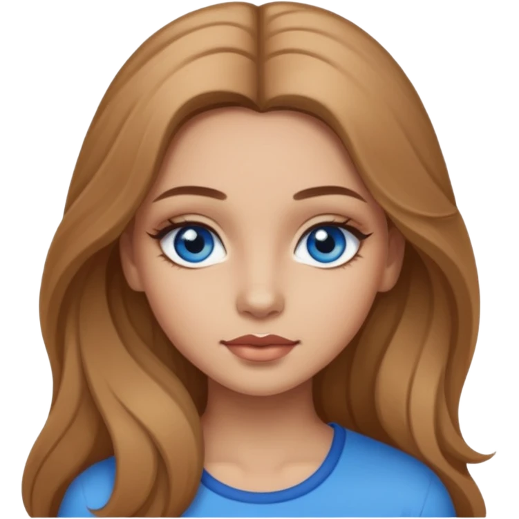 A girl with makeup, long light brown hair, blue eyes emoji