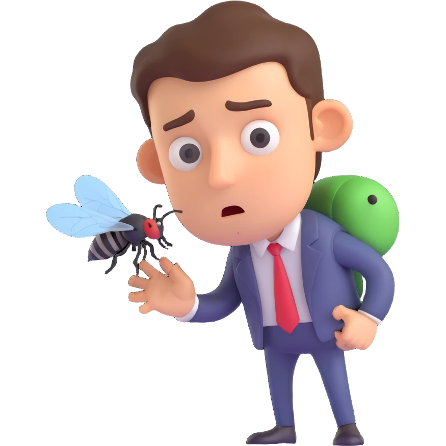 annoyed man looking at a fly emoji