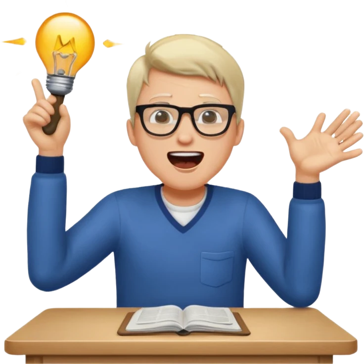 man sitting at a table, shouting, working, energetic emoji