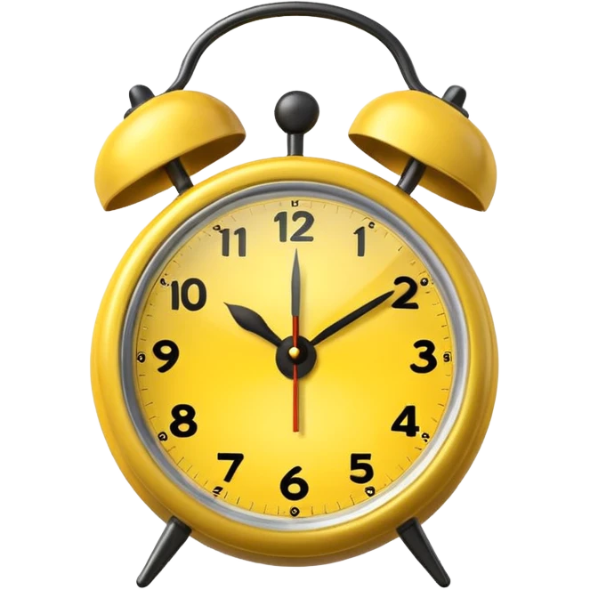 Generate a high-quality image of a generic yellow alarm clock with twin bells on top, classic shape, realistic color and shading, smooth gradient colors, no facial features, no brand marking


 emoji