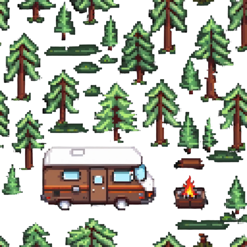 camping car RV in forest with trees emoji