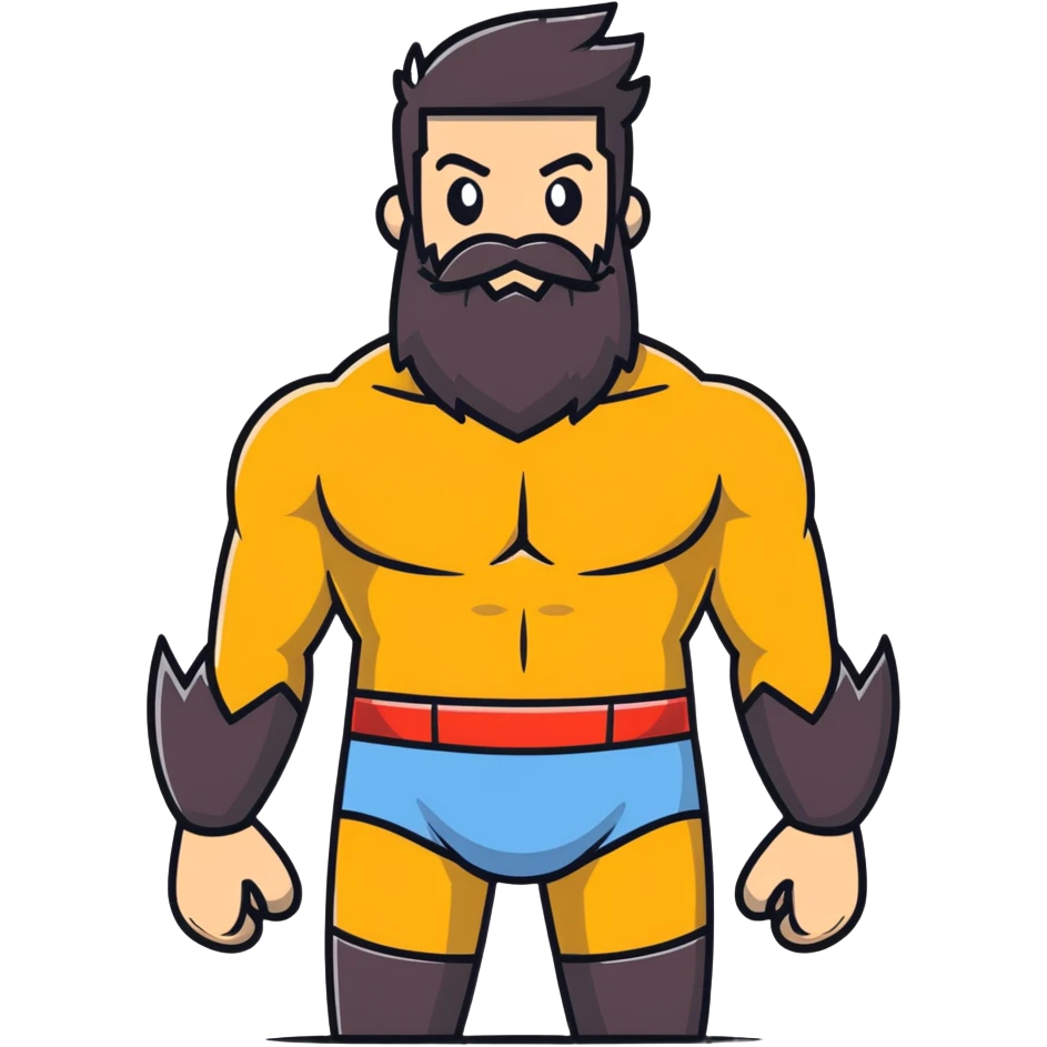 silly superhero with giant beard wearing underwear outside costume, goofy expression emoji
