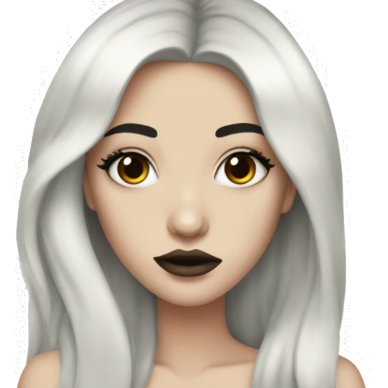 Pale girl with long black hair and makeup lips emoji