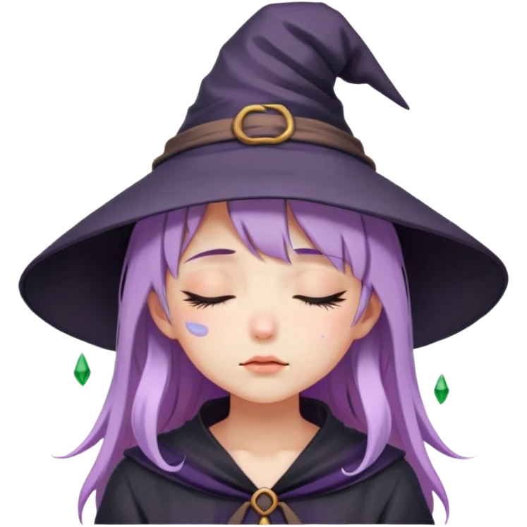 cute anime girl with closed eyes crying with lilac hair in witch hat emoji