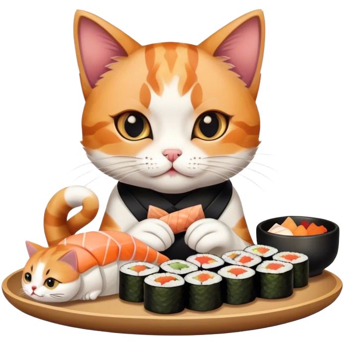 cute cat with tattoos eating sushi emoji