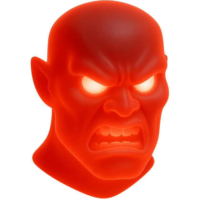 red, angry, plasma-like humanoid monster face, no horns, scary, glowing emoji
