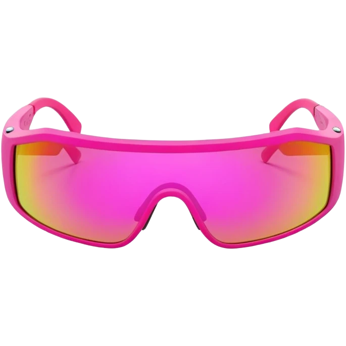 sporty neon pink shield visor sunglasses with thick frame and integrated strap, extremely robust design, substantial build, one-piece mirrored lens emoji