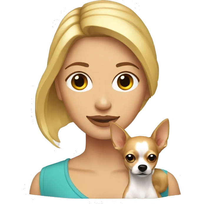 mujer con pelo muy largo rubio y su perro Chihuahua emoji