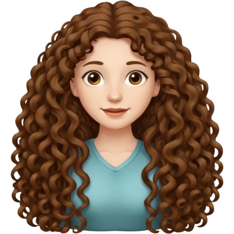 pale woman with brown curly very long hair, middle part. the hair is very very very very very very long, so long, you can't see the ends. the hair is very heavy and goes down to her feet emoji