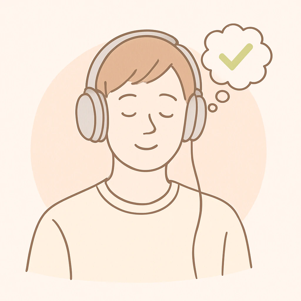 person with short hair and headphones, soft line avatar style, gentle lines and pastel hues emoji