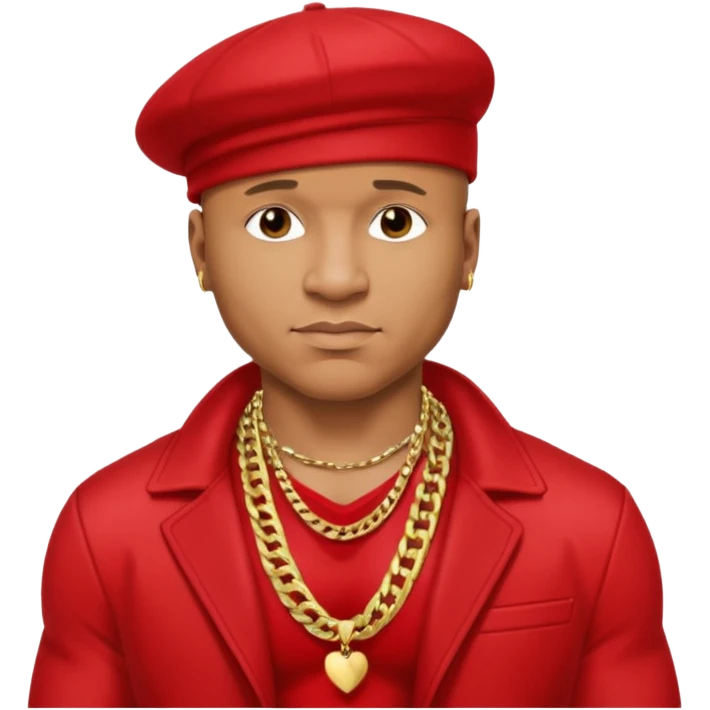 LL Cool J shirtless with necklace, red jacket emoji