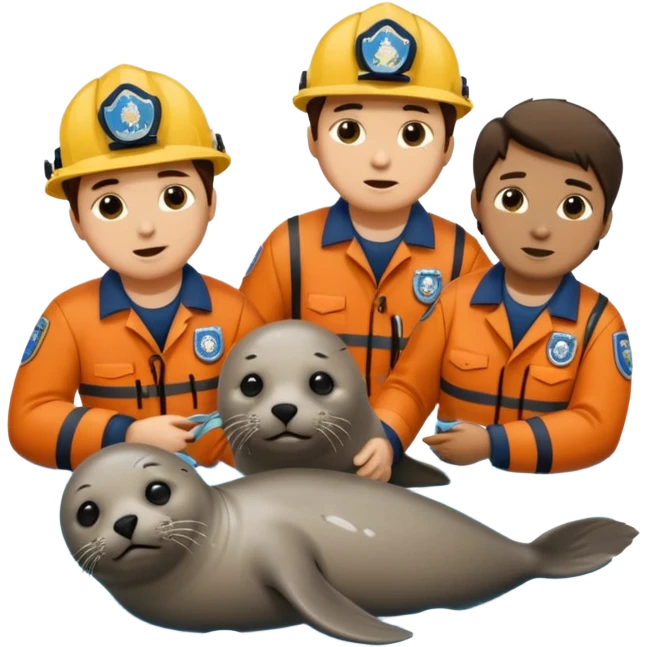 National Oceanic and Atmospheric Administration rescue workers rescue a seal multiple workers emoji