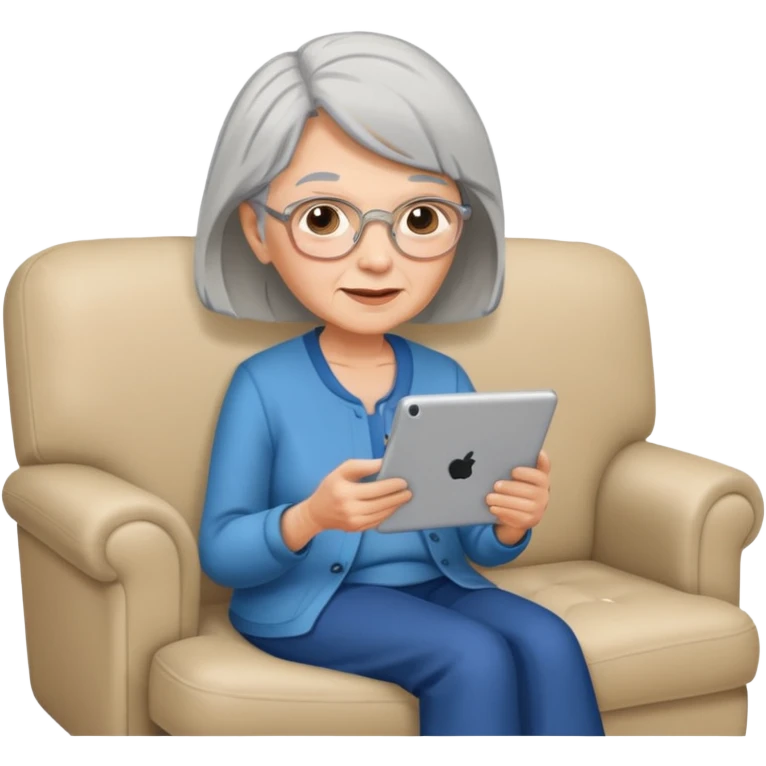 Rentnerin auf der Couch mit Tablet  emoji
