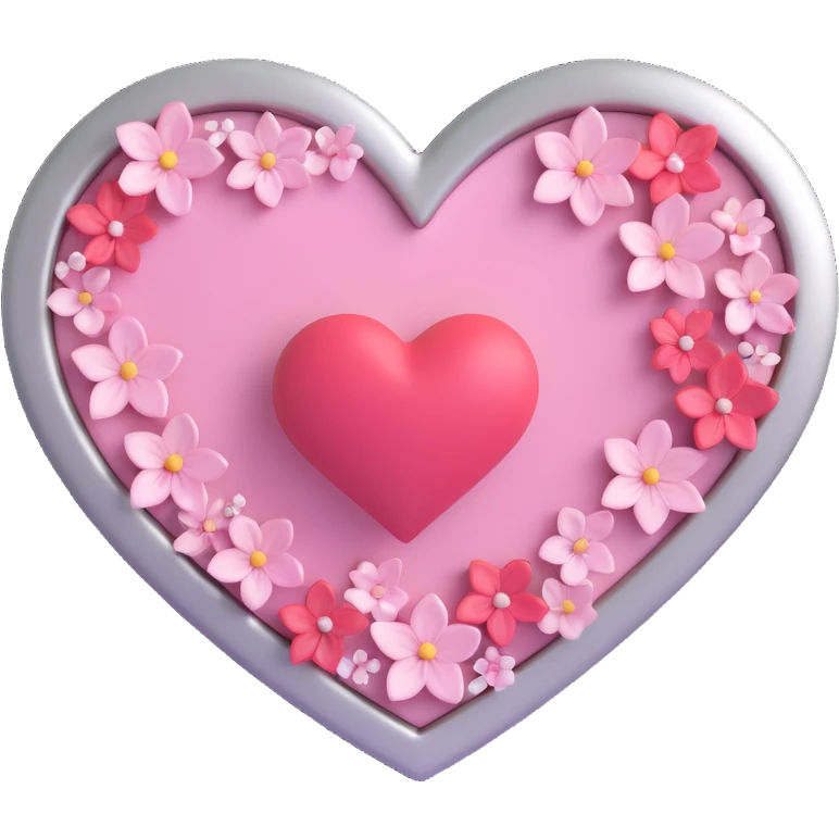 heart with sakura and silver accents, 3D emoji style emoji