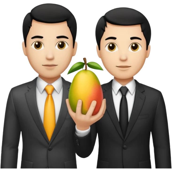 BLACK HAIR LIGHT SKIN MAN WITH A T-SHIRT WITH A MANGO ON IT, AND HIS BOSS LIGHT SKIN MAN BLONDE HAIR DANDOLE DINERO emoji