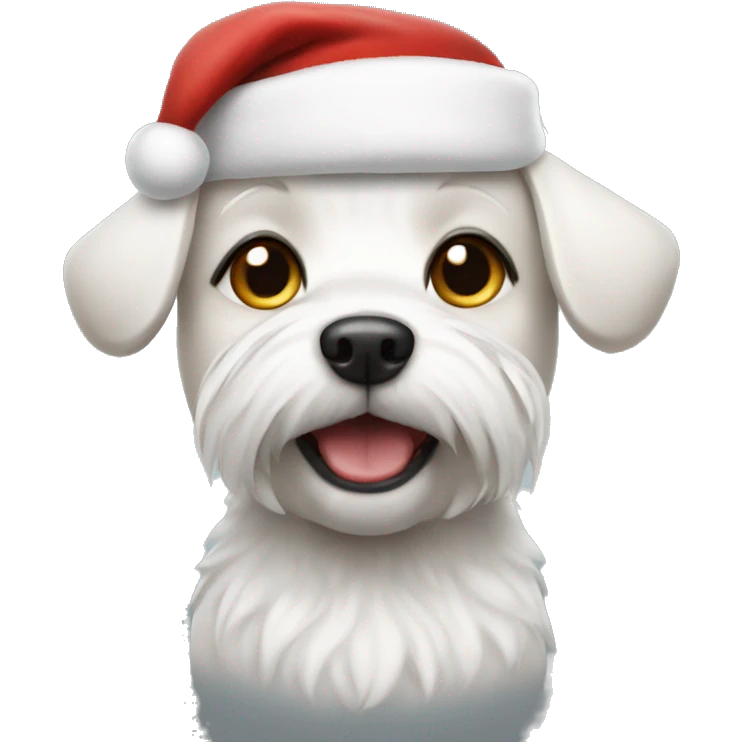 White small dog wearing a Santa hat emoji