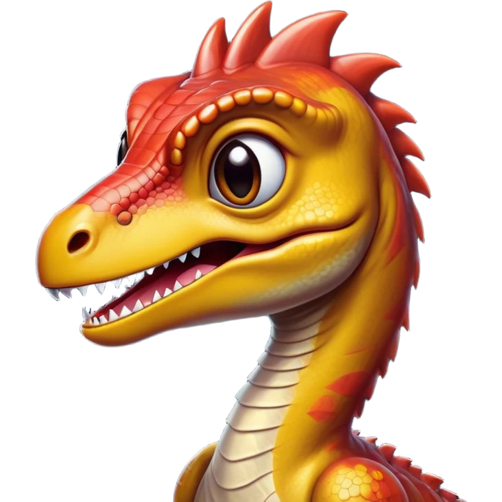Cinematic Cute jurassic park Velociraptor Portrait Emoji, Head tilted playfully with a cheeky smirk, featuring a compact, agile form with smooth, dark scales and softened, expressive eyes that sparkle with mischievous charm, Simplified yet irresistibly adorable features, highly detailed, glowing with a warm, inviting prehistoric glow, high shine, affectionate and lively, stylized with a touch of whimsical dinosaur mischief, soft glowing outline, capturing the essence of a playful jurassic park Velociraptor that seems as if it could sprint out of the screen into your heart! emoji