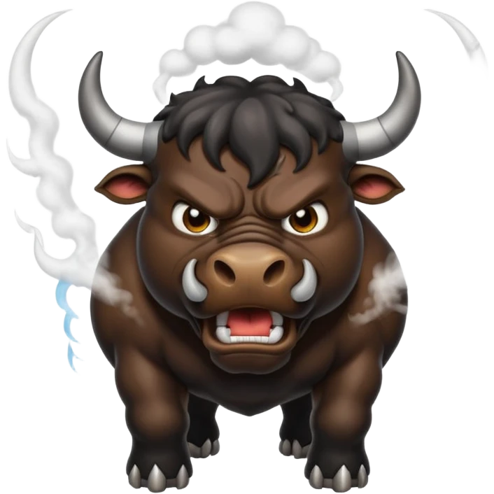 Emoji of an angry black powerful bull with steam coming out of its nose emoji