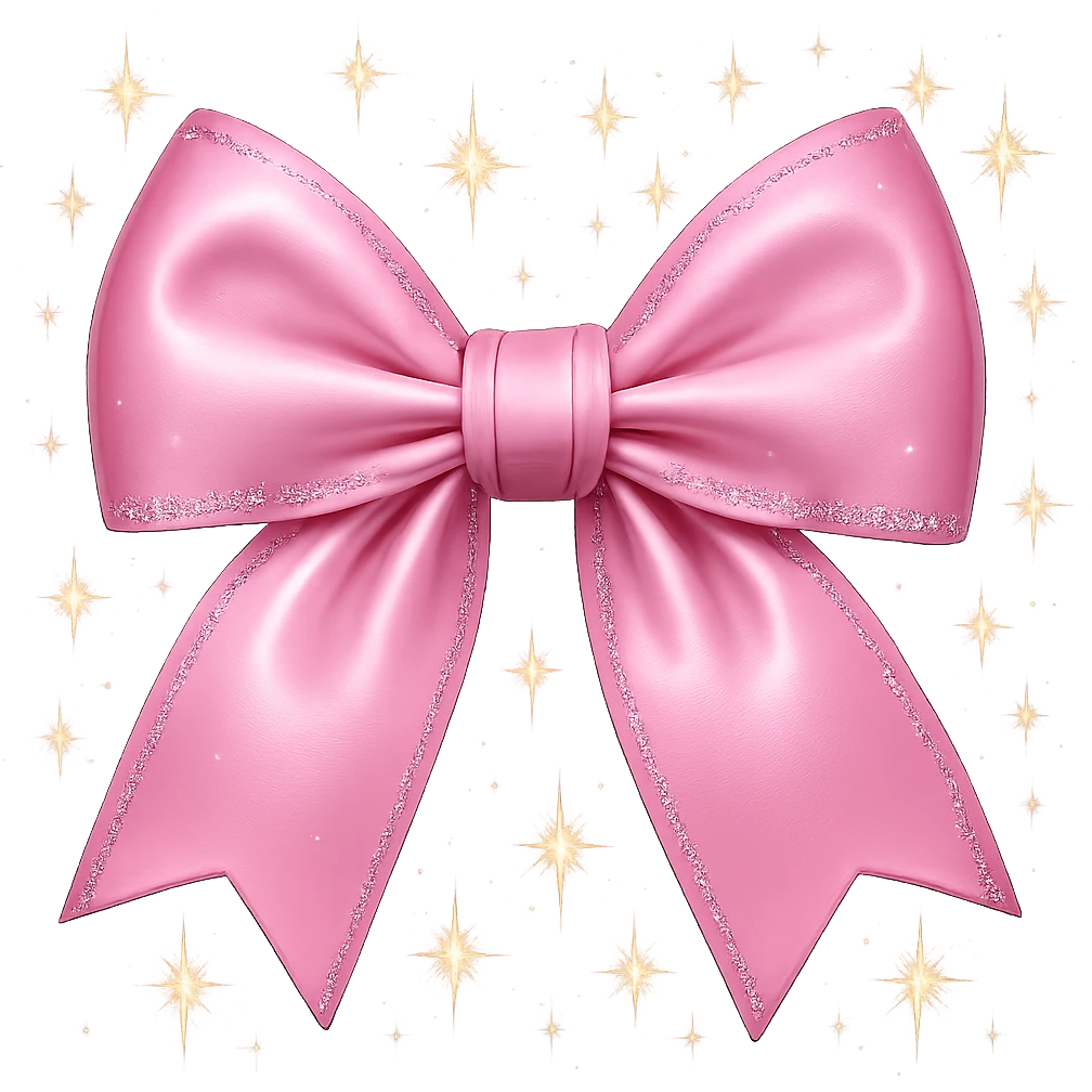 Add small sparkling stars around the sparkly pink bow with a soft gradient. Keep the background transparent. emoji