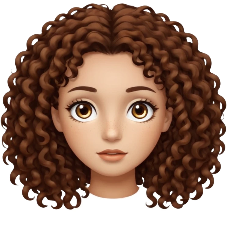 dark brown curly hair with dark brown eyes and long lashes with freckle and light brown skin emoji