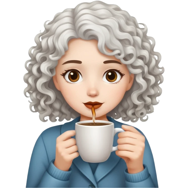 Brunette girl and curly white drinking coffee emoji
