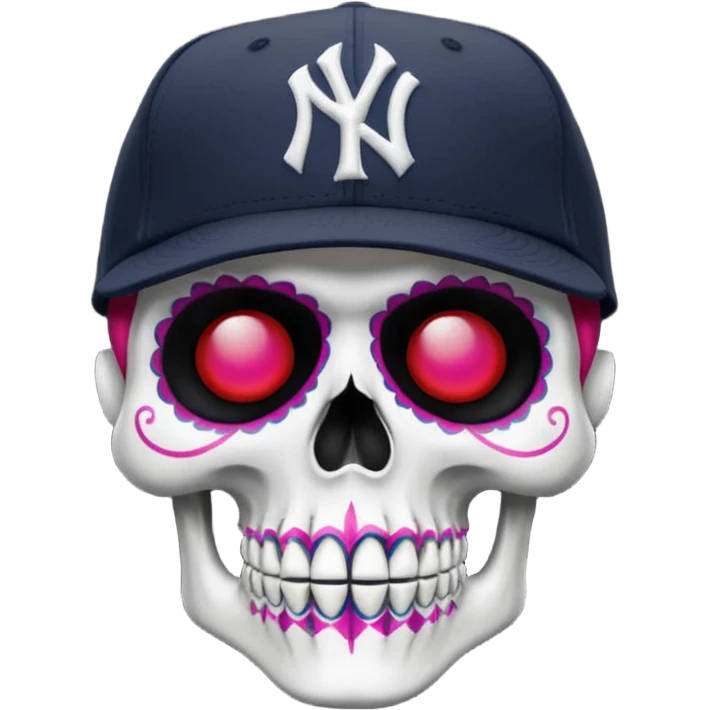 Skull día de muertos wearing a black New York Yankees new era cap  emoji