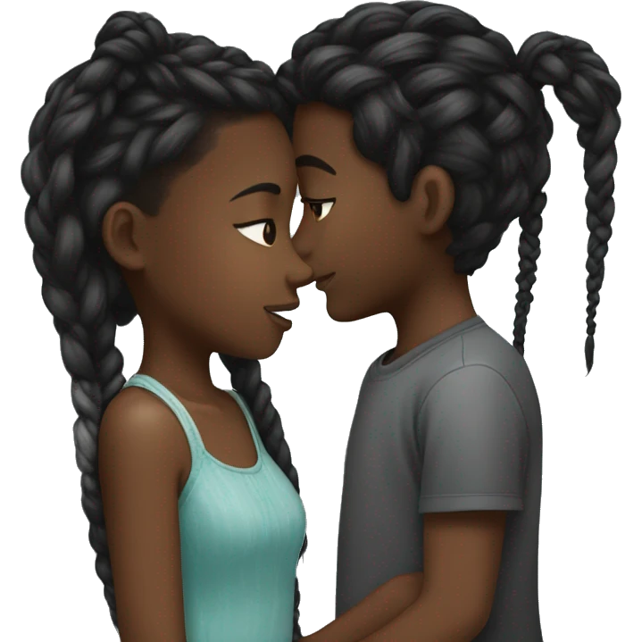 black girl with braids kissing boy emoji
