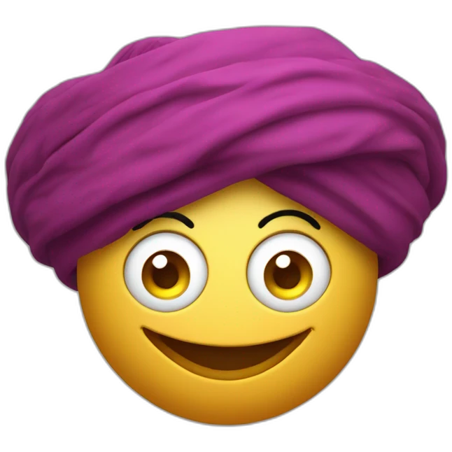 3d sphere with a cartoon genie skin texture with big happy eyes and a turban emoji