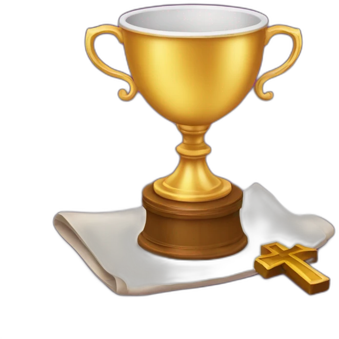 royal empty Christian cup for the winner with a cross on royal background emoji