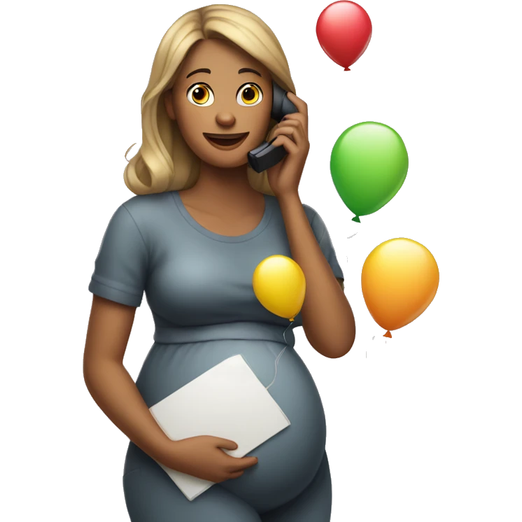 A pregnant woman makes a phone call with balloons in her hands emoji