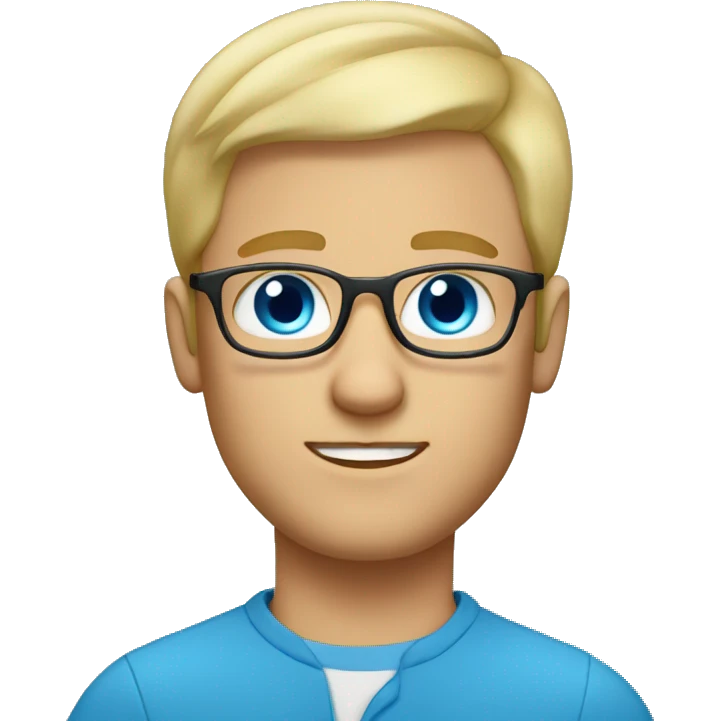 Blond guy with facial hair, eyeglasses and blue eyes emoji