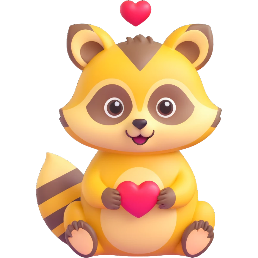 A yellow raccoon with heart-shaped eyes emoji