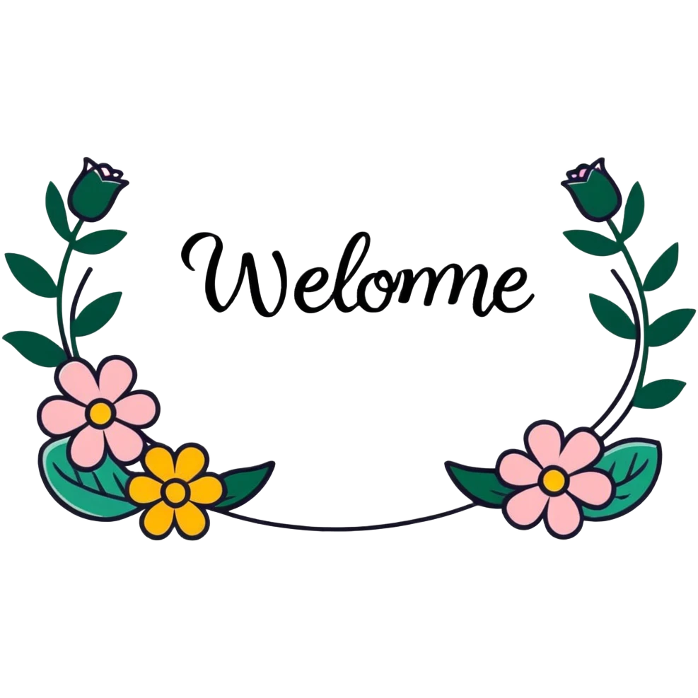 welcome banner with flowers emoji