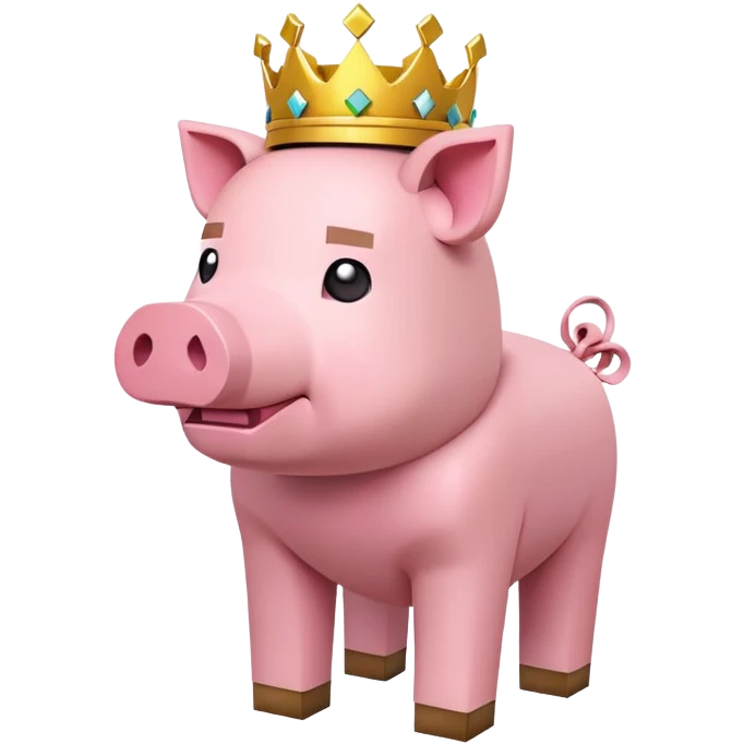 minecraft pig full body pink blocky animal with square head wearing a crown emoji