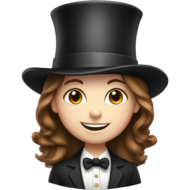 happy white girl - brown hair- magician- top hat emoji